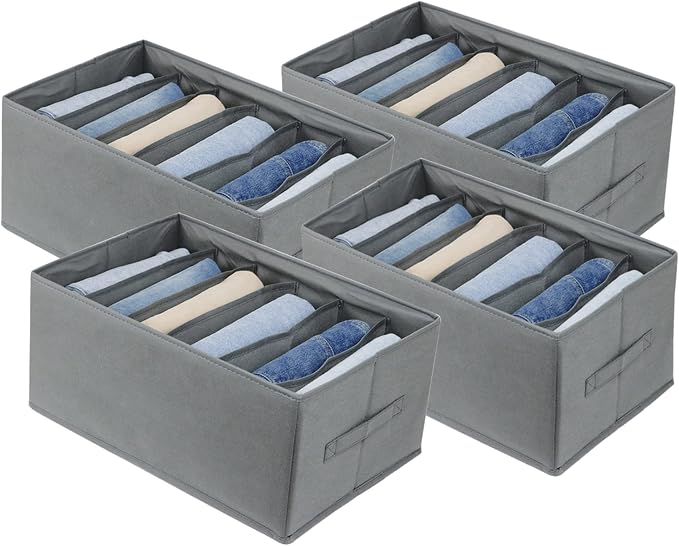 Fordonral Extra Large Clothes Closet Organizer 6 Compartments for Jean Sweater Sheets to Shirt - Divided Clothing Storage Boxes for Closet, Wordrobe, Bedroom, Shelf (4pc Gray) - Image 6