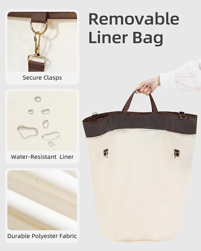 STORAGE MANIAC Rolling Laundry Hamper with Wheels 110L Laundry Basket, Round Laundry Cart with Metal Frame and Removable Bag, Clothes Hamper for Bedroom, Bathroom, Dorm Room, Laundry Room, Beige - Image 3