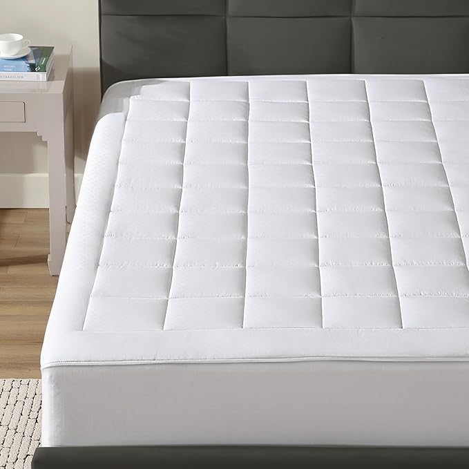 CirclesHome King Size Mattress Pad Pillow Top - 100% Cotton Top Ultra - Plush Down Alternative Mattress Protector - 200 Thread Count - Stretches from 16-18 inches for Snug Fit