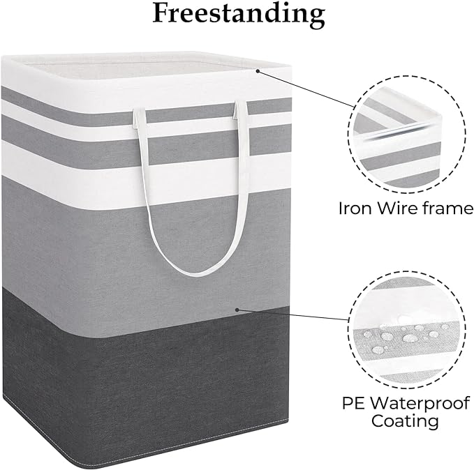 StorageRight Large Collapsible Laundry Basket Hamper with Easy Carry Handles，Freestanding Clothes Hampers for Laundry, Bedroom, Dorm, Towels, Toys, 75L, Gradient Grey - Image 3