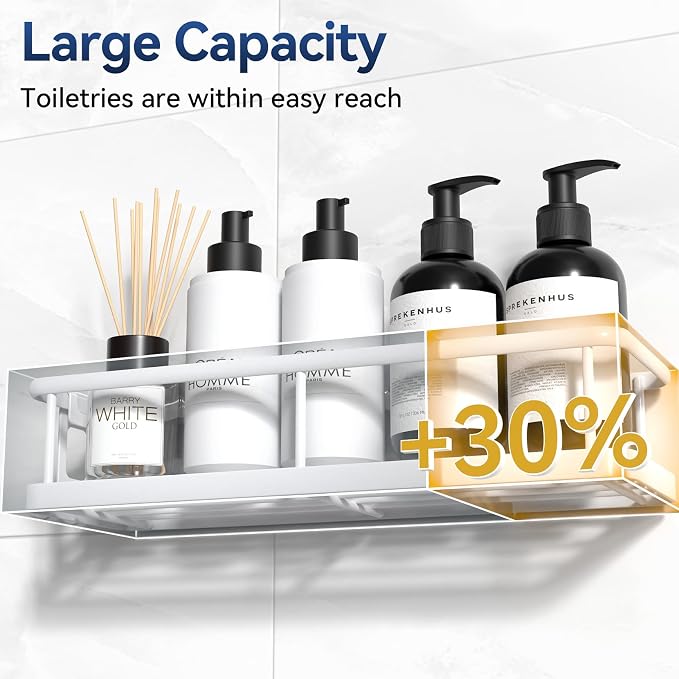 YASONIC Shower Caddy Adhesive, No Drill Bathroom Shower Organizers, with Removable Hooks, Rust Proof Shower Shelves, Wall-Mounted Shower Holder, White, 2 Pack - Image 5