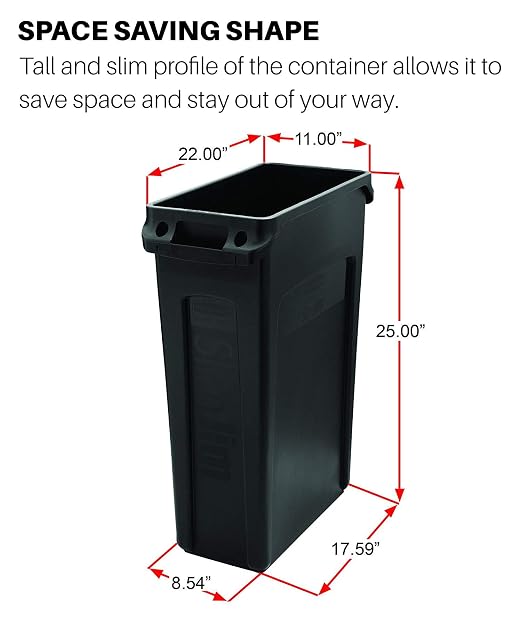 Rubbermaid Commercial Products Slim Jim Trash/Garbage Can with Venting Channels, 16-Gallon, Gray, for Kitchen/Office/Workspace, Pack of 4 - Image 6