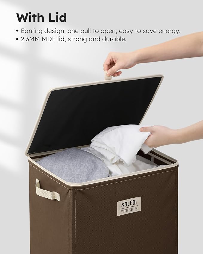 SOLEDI Laundry Hamper with Lid 100L Large & Tall Collapsible Laundry Basket, Clothes Hamper with Bag Removable Easy to Carry, Dirty Hampers for Bedroom, Bathroom, Dorm, College, Chocolate - Image 6