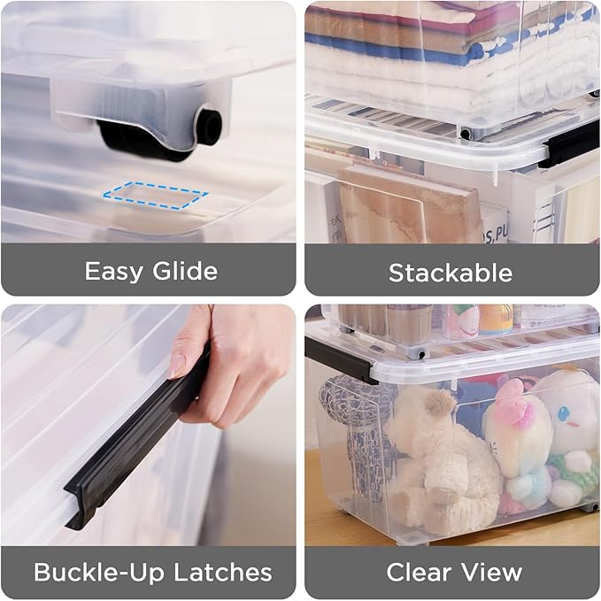 Citylife 54 QT Clear Plastic Storage Bins with Lids Stackable and Nestable Storage Boxes with Lids Large Plastic Storage Containers for Garage, Closet, Kitchen, 4 Packs