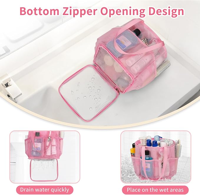 Shower Caddy Portable for College Dorm Room Essentials, Hanging Shower Caddy with Hook and Drawstring, Quick Dry Mesh Shower Bag with 6 Pockets for Bathroom, Swimming, Gym, Camping, Beach, Travel - Image 3