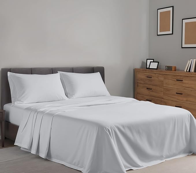 RUVANTI 100% Cotton Sheets – Twin XL Size Percale Bedding, Cooling & Breathable, Durable with a Crisp, Soft & Comfortable Feel, 16" Deep Pocket, 3-Piece Set, Quiet Gray
