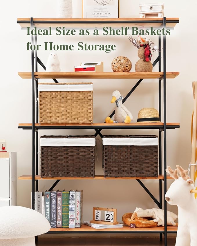 SETVSON Storage Basket with Lid Woven Wicker Baskets with 2 Separate Lid, 9.2 Gallon (35 L) Wicker Storage Bins with Handles, Foldable and 2 Removable Liner Bags for Bedroom, Laundry Room Brown - Image 4