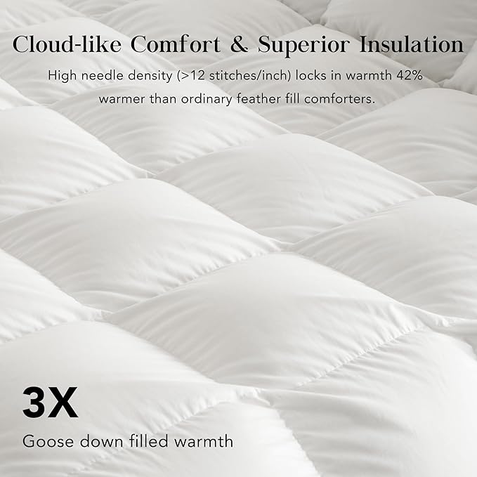Feather Down Fiber Comforter Queen Size,Premium Ultra-Soft Breathable Comforter High Fill Power White Duvet Insert,All Season Hotel Luxury Bedding Comforters 8 Corner & Center Loops,Baffle Box Design