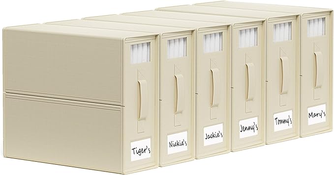SheetCube Bed Sheet Organizers and Storage 6 Pack, Foldable Linen Closet Organizer with Window and Label, Bedding Folder Storage Box Container for Blanket, Duvet Cover Set, Bed Sheet Set - Beige by SUOCO