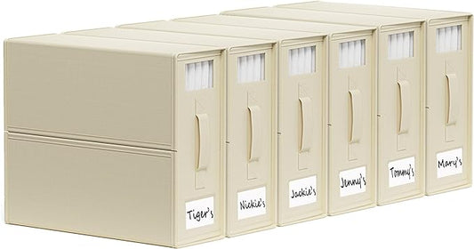 SheetCube Bed Sheet Organizers and Storage 6 Pack, Foldable Linen Closet Organizer with Window and Label, Bedding Folder Storage Box Container for Blanket, Duvet Cover Set, Bed Sheet Set - Beige by SUOCO