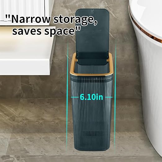 Transparent Trash Can, Bathroom Trash Cans with Lids, 2.6 Gallon Garbage Can for Bedroom, Office, Plastic Slim Waste Basket with Press Top Lid, 10L Clear Trash Bin for Home, Kitchen (Blue) - Image 4