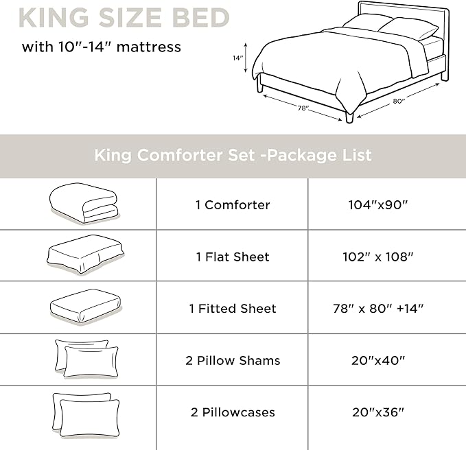 Andency White Comforter King Size - 7 Pieces Bed in a Bag King Bedding Comforter Sets, Summer Solid Soft Lightweight Comforter with Fitted Sheets, Flat Sheets, Pillowcases & Shams