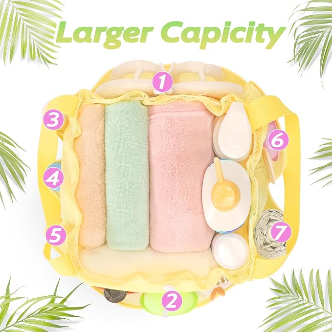 famichan Mesh Shower Caddy Portable with Drawstring, Dorm Room Essentials for College Students Girls & Boys, Large Shower Bag for Camping,Swimming,Gym,Travel,Bathroom - Yellow - Image 7