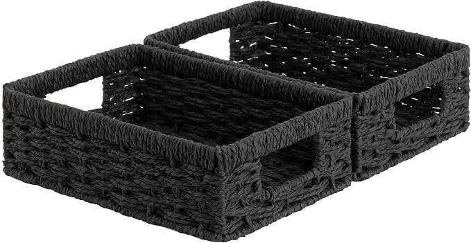 StorageWorks Paper Rope Storage Baskets, Small Wicker Basket for Organizing, Pantry Organizers and Storage, Black, 2-Pack - Image 8