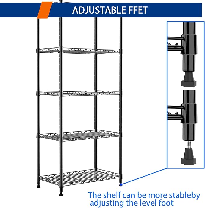 REGILLER 5-Wire Shelving Metal Storage Rack Adjustable Shelves,Standing Storage Shelf Units for Laundry Bathroom Kitchen Pantry Closet(Black,11.8" D x 21.2" W x 53.5" H) - Image 7