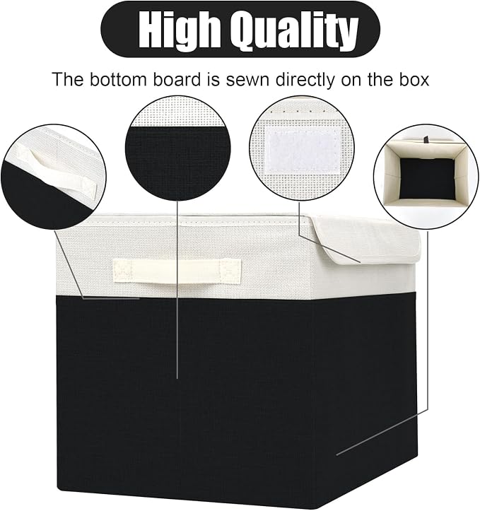 Bagnizer Large 42 Quarts Fabric Storage Bins with Lids [2-Pack] Linen Collapsible Foldable Baskets, Closet Organizer Containers boxes with Handles for Home Office (16.7 x 12 x 12, Black & White) - Image 4
