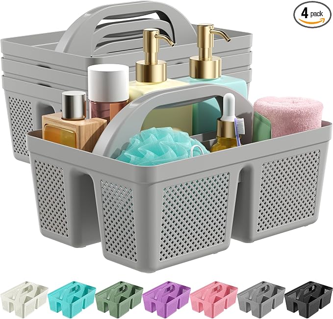 4 Pack Portable Shower Caddy, Integrated Handle, Reinforced Plastic, Organizer Storage Bathroom Supplies and Beauty Products, Cleaning Supplies, Shower Basket for Home, Dorm, Shelf and Cabinet by Unknown