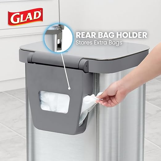 Glad Stainless Steel Step Trash Can, Series 2 with Clorox Protection - Large Metal Kitchen Garbage Bin with Soft Close Lid, Foot Pedal and Waste Bag Roll Holder, 20 Gallon - Image 5