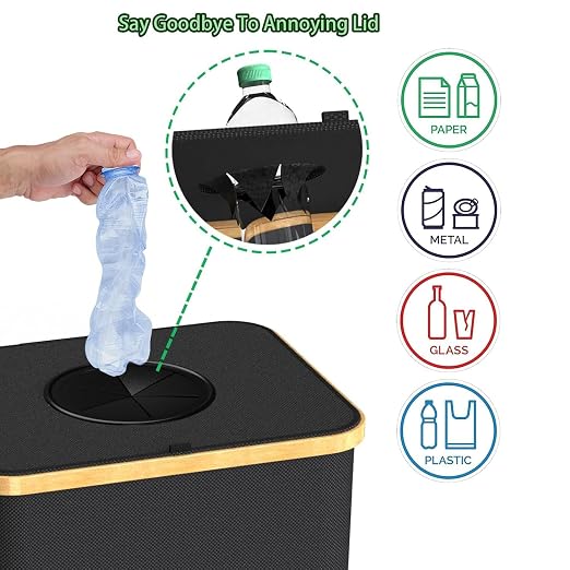 Recycling Bin for Kitchen Indoor Home,Beige Color Large 100L/ 26 Gallon Recycle Bin with Lid Removeable Reusable Inner Bag Bottle Can Glass Waste Plastice Stickers - Image 5