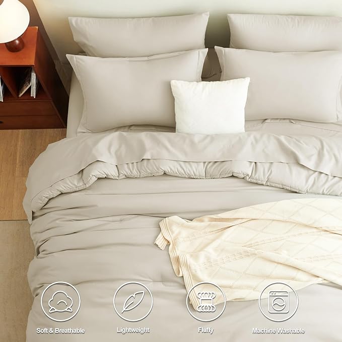 CozyLux Full Size Comforter Sets Oatmeal, 7 Pieces Bed in a Bag Full Comforter Set with Sheets, Luxury Bedding Set with Down Alternative Comforter, Fitted Sheet, Flat Sheet, Pillowcases & Shams