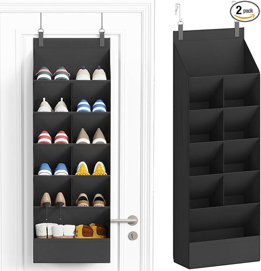 Lifewit 6 Tier Over the Door Shoe Organizer with 11 Large Deep Pockets, Fabric Hanging Shoes Shelf for Closet, Dorm Storage, Fit Up to 12 Pair Shoe Rack Holder for Sneakers, Boots, Black by Lifewit