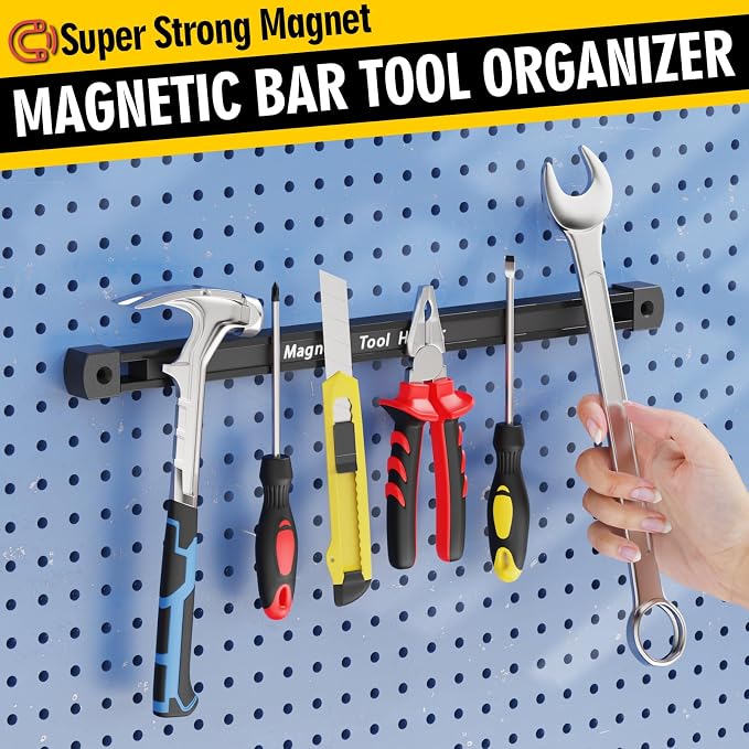 Double Sided Magnetic Tool Holder, 12 Inch Magnetic Tool Bar, Heavy Duty Wall Mount Strip with Ultra Strong Magnet for Garage, Workshop, Jobsite, Shed and Kitchen (2 Pack) - Image 5