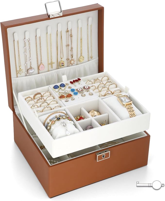Jewelry Organizer Boxes for Women,Travel Jewelry Case, 2 Layers Removable Jewelry Box,Storage for Necklace, Bracelet, Earring,Rings,Jewelry Box Gifts for Women Girls by IBURTEN