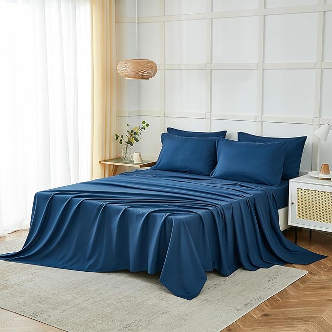 ILAVANDE Navy Blue King Sheets Set 6 Piece,Hotel Luxury Super Soft 1800 Series Microfiber Bed Sheets King Set-Wrinkle Free & Breathable-14 Deep Pocket Sheets for King Size Bed(King,Navy Blue)