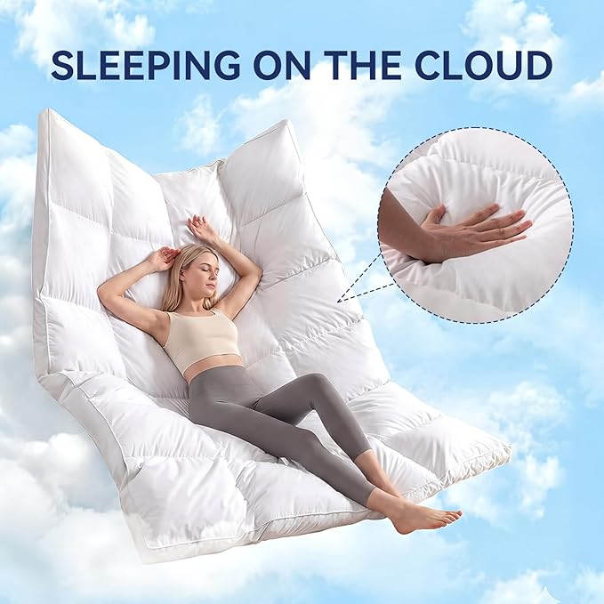 3 Inch Goose Feather Mattress Topper Queen Size, Thick Featherbed with Adjustable Bands, Plush Soft Fluffy Baffled Pillowtop, 60”x80”