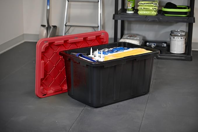 CX BLACK & YELLOW, XTRA TALL 27-Gallon Heavy Duty Tough Storage Container & Snap-Tight Lid, (28.5L x 19.4W x 15.2H), Weather-Resistant Design and Stackable Organization Tote [4 Pack] - Image 2