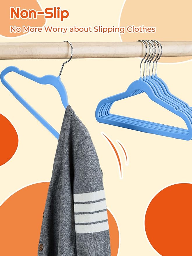 HOUSE DAY 14 Inch Kids Velvet Hangers 50 Pack, Durable Big Kids Hanger for Youth, Non Slip Kid Felt Hangers, Cute Childrens Hanger for Closet, Blue - Image 3