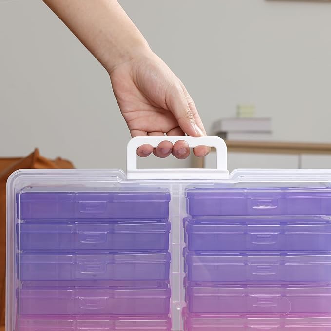 novelinks Transparent 4" x 6" Photo Cases and Clear Craft Keeper with Handle, 16 Inner Photo Organizers & Photo Storage Box, Plastic Photo Storage Containers (Pink Purple Gradient) - Image 3