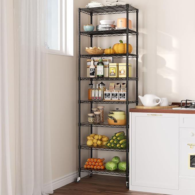 SINGAYE 8 Tier Shelf Organizer Storage Metal Shelves Garage Wire Shelving Unit Pantry Rack Adjustable Standing Storage for Kitchen Closet Laundry Bathroom Pantry 12" D x 22" W x 74" H Black - Image 2