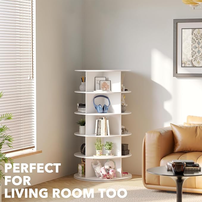 SpaceAid 5 Tier Rotating Shoe Rack Tower, Spinning Shoe Display Lazy Susan, Revolving 360 Shoe Rack Storage Round Carousel, Vertical Handbag Rotate Shoes Closet Organization (5-Tier White) - Image 6