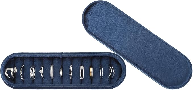 uxcell Velvet Ring Box, 11 Slots Travel Jewelry Case Ring Holder Organizer for Women Gift Proposal Christmas, Dark Blue by uxcell