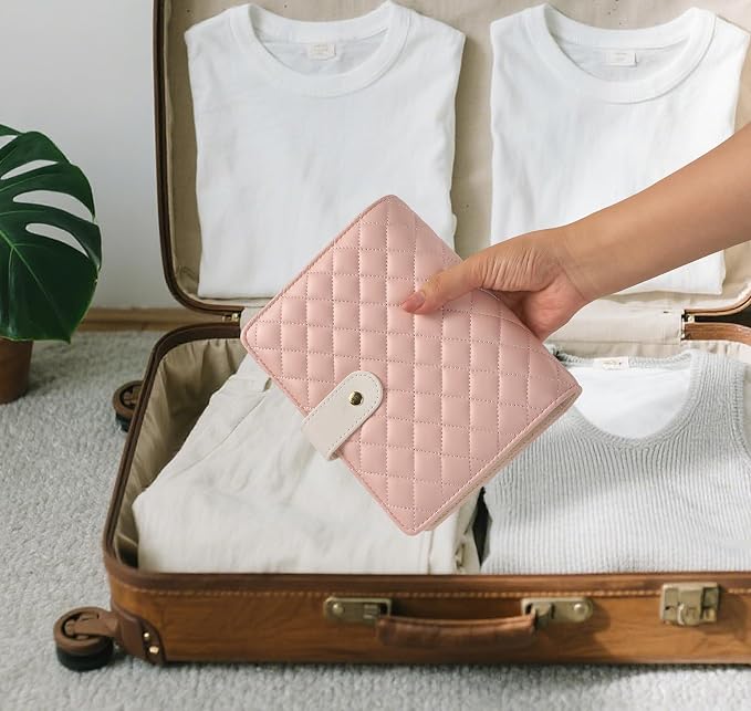 Travel Jewelry Case Organizer PU Leather Jewelry Storage Book Ring Binder with Zipper Velvet Jewelry Pouches Bags for Rings,Necklace,Bracelet - Pink - Image 5