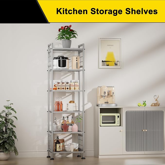 GIOTORENT 6-Wire Standing Storage Shelf, Metal Shelving Unit Pantry Rack for Laundry Kitchen Bathroom Organizer(Silver) - Image 6