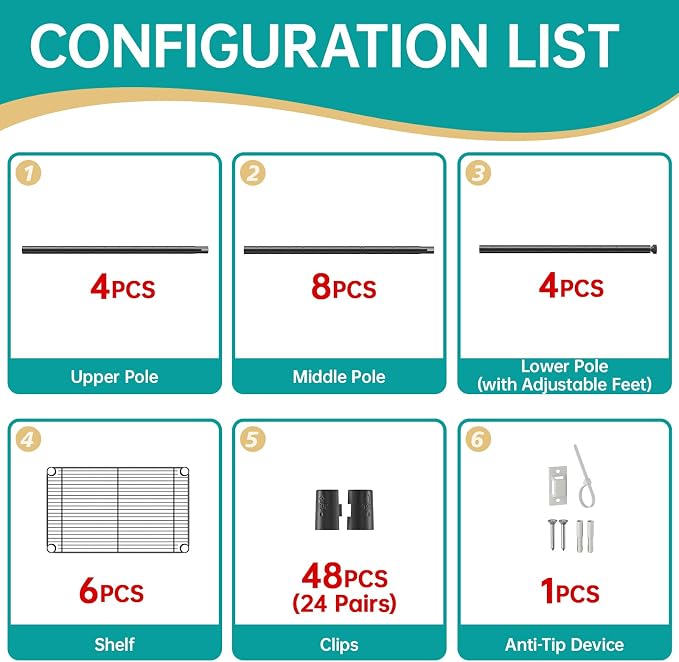 SINGAYE 6 Small Shelf Storage Wire Shelves Closet Bathroom Organizers Metal Pantry Kitchen Garage Shelving Unit Laundry Room Organization Home Narrow Rack Net Basket with Wheels Black - Image 8