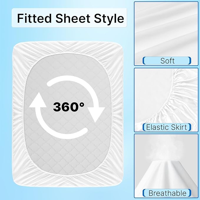 Full Mattress Protector, Waterproof Mattress Cover with 18" Deep Pocket Bed Cover, Fitted Sheet Style Noiseless Breathable Machine Washable, White (54"x76")