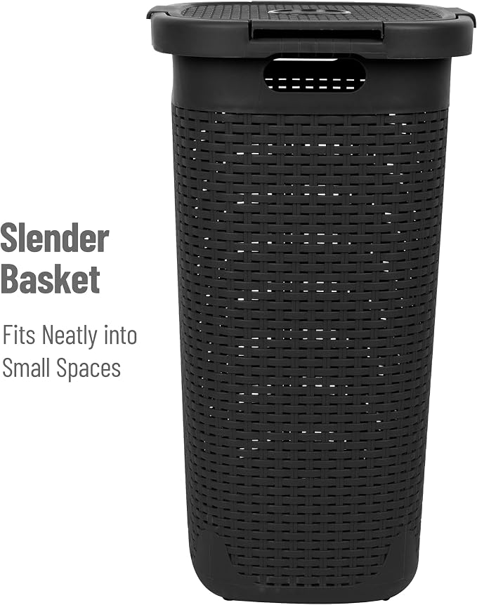 Mind Reader Slim Laundry Hamper with Lid, 60L Tall Clothes Basket, Narrow Tapered Design for Bathrooms, Closets and Laundry Rooms, Plastic, 2 Pack, Black - Image 6