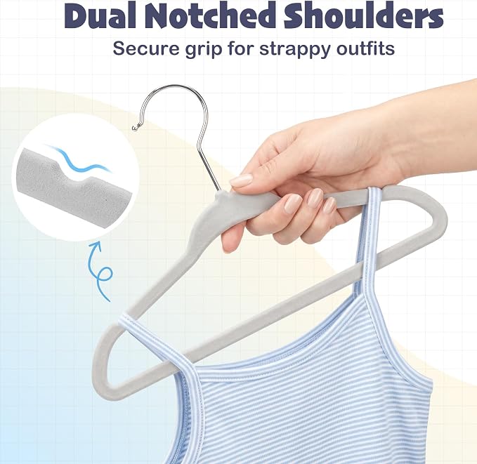 HOUSE DAY 11 Inch Velvet Baby Hangers 50 Pack Grey, Premium Kids Hangers for Children, Infant & Toddler Clothes, Durable Non Slip Small Baby Felt Hanger for Closet, Ideal for Everyday Use - Image 7