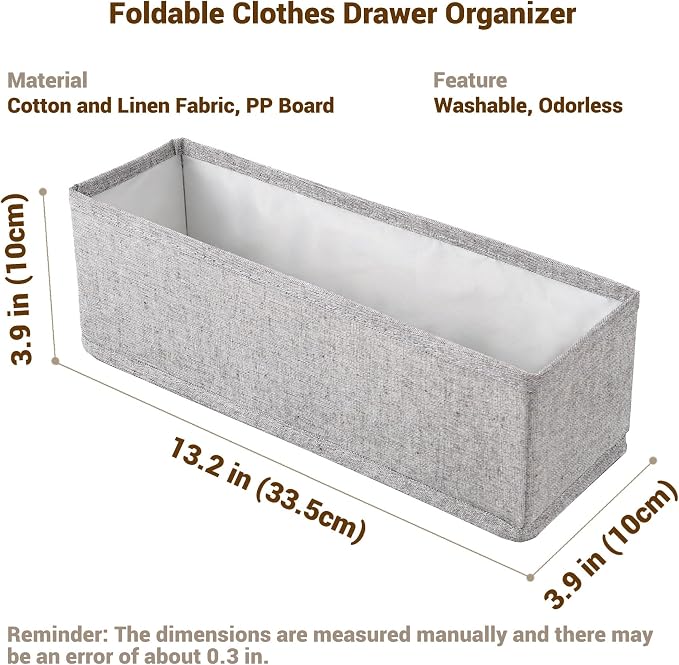 MURRI&MURRDI Mini Foldable Clothes Drawer Organizer 6 Pcs, Narrow Fabric Drawer Organizer for Nursery, Small Dresser Storage Bins for Clothing Sock Underwear Bra Belt Tie Scarves, Gray - Image 2