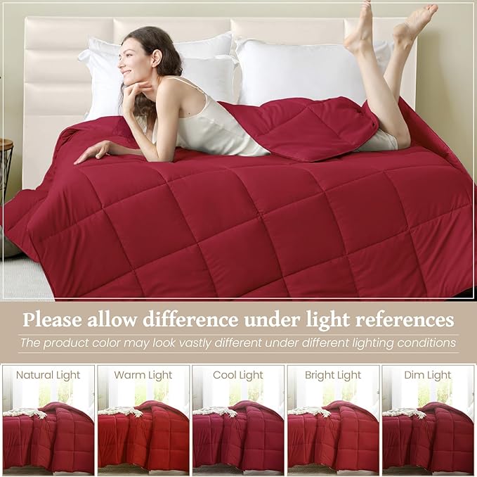 Homelike Moment Comforter King Size - Red Duvet Insert Down Alternative Bed King Comforter, Lightweight Bedding Comforters Quilted Soft All Season Solid Red