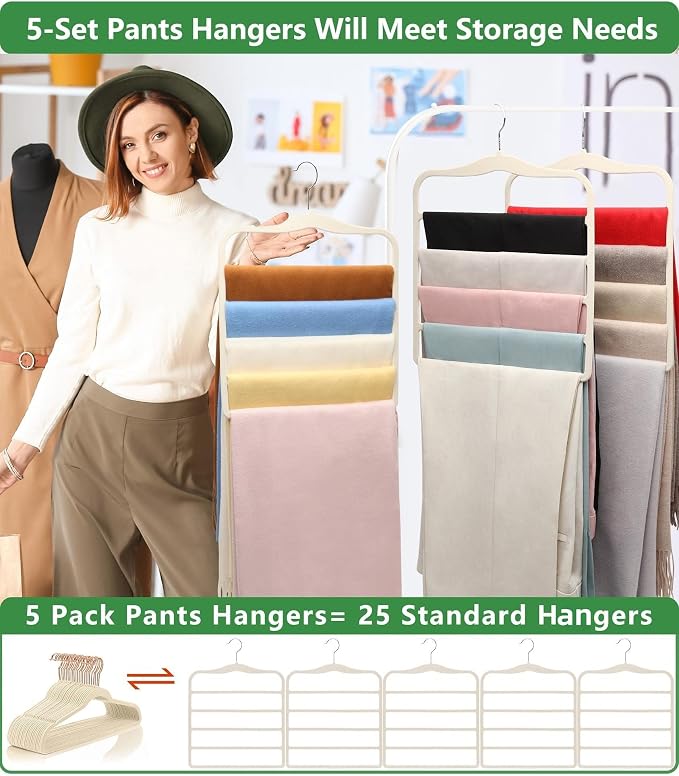 Magic Pants Velvet Hangers for Organization and Storage - Space Saving, 5 Pack Dorm Room Essentials for College Students Girls - Image 3