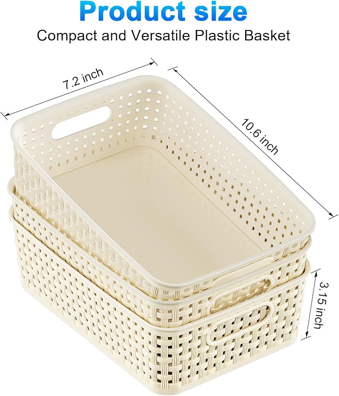 FUCDTEFC White Plastic Basket, 8 Pack Home Organization and Storage Baskets with Handles, Space Saving Woven Organizer Bins Plastic Storage Basket for Organizing Cabinets,Closets, Shelves, Countertops - Image 4