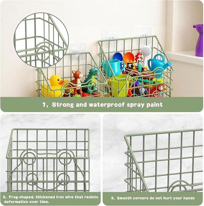 Greentainer 2 Pack Bath Toy Storage Organizer, Large Rustproof Metal Wire Basket, Wall Mounted Hanging Bathtub Holder, Bathroom Shower Caddy for Tub Toys & Toiletries - Image 5