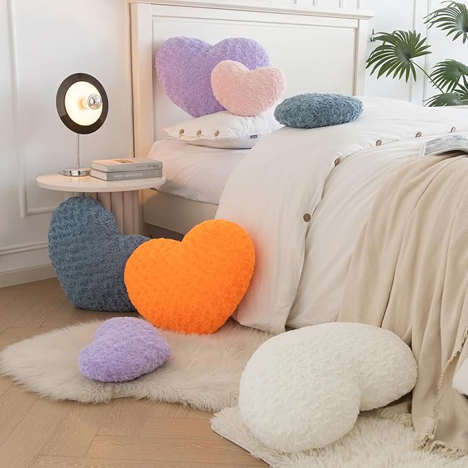 Heart Pillow, Soft Heart Shaped Pillow with Room Decorative Throw Pillows for Bed Couch Chair Sofa, Heart Shaped Cute Throw Pillow Cushion for Bedroom Living Room (Lavender, Large 19.6" x 15.7")