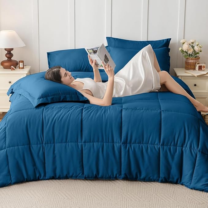 JOLLYVOGUE Twin Comforter Set, Ultra-Soft Bed in a Bag Twin Size 5 Pieces, Oeko-TEX Certified Bedding Set with Down Alternative Comforter, Sheets, Pillowcases & Shams, Teal