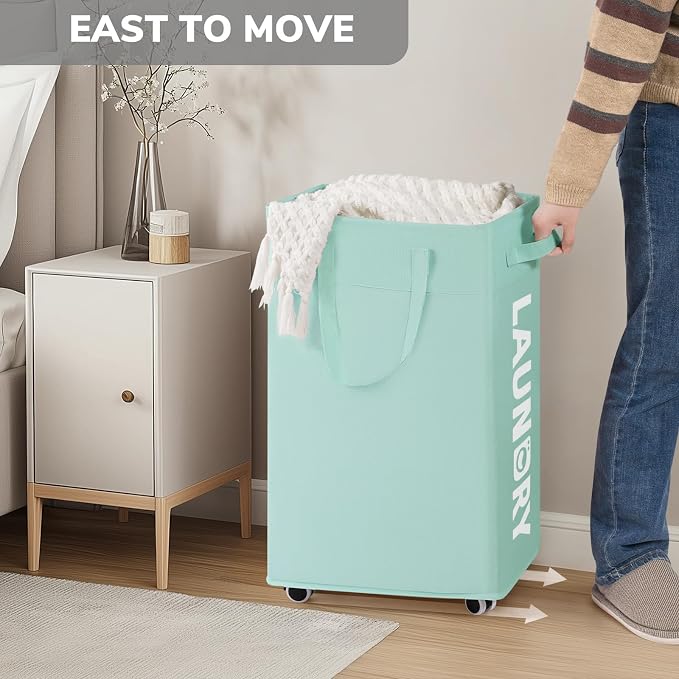 Goodpick Rolling Laundry Basket with Wheels,75L Large Collapsible Laundry Hamper with Removable Wash Bag Space for living room, Blue - Image 5