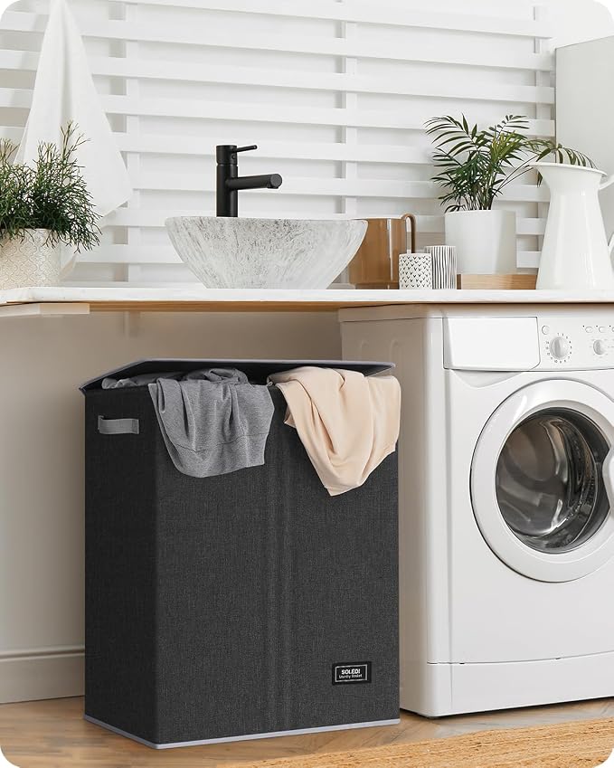 SOLEDI Double Laundry Hamper with Lid, 130L Clothes Hamper 2 Section, Laundry Basket with Removable bag, Bed room decor aesthetic, laundry room organization, Home and dorm room essentials - Image 8